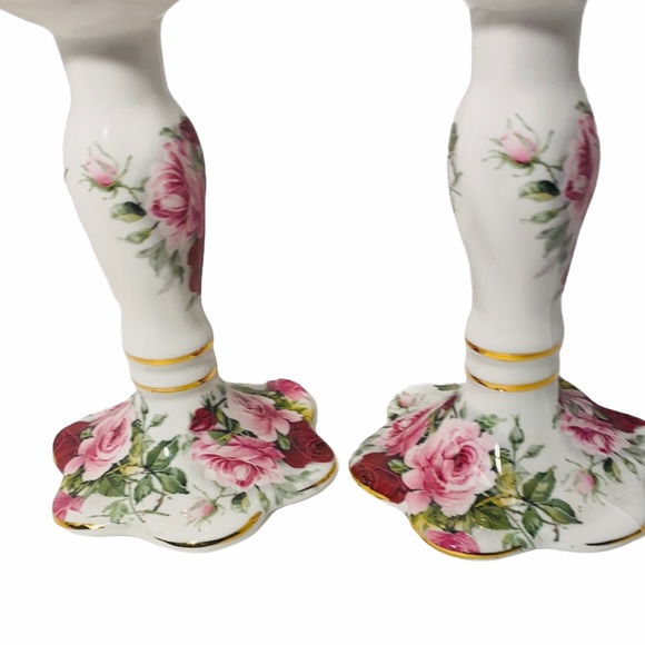 2 Floral Bone China Candle Holders Made in England - Picture 3 of 6